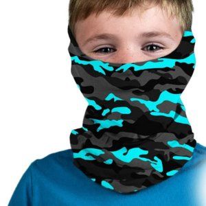 Kids Neck Wrap Gaiter Face Shield Mask Aqua Camo Headband Microfiber UPF30